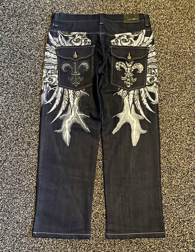Baggy raw blue - blue, embroidered